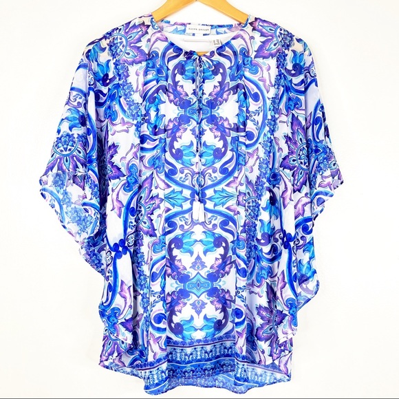 Susan Graver Tops - Susan Graver Printed Sheer Chiffon Scarf Top XXS